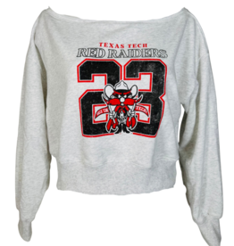 Papermoon Off Shoulder Cropped Vintage Print Sweatshirt