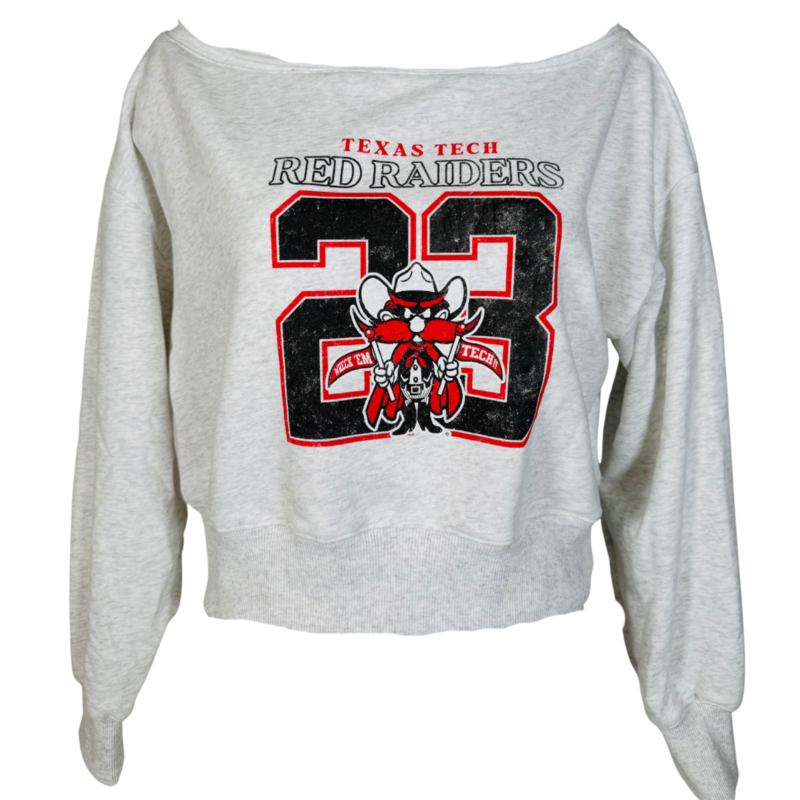 Papermoon Off Shoulder Cropped Vintage Print Sweatshirt