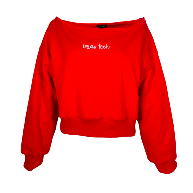 Papermoon Alina Off Shoulder Cropped Script Sweatshirt