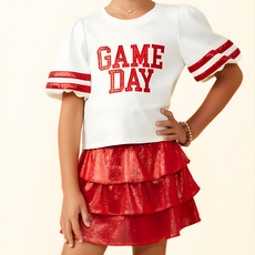 Hayden Game Day Girls Balloon Sleeve Top
