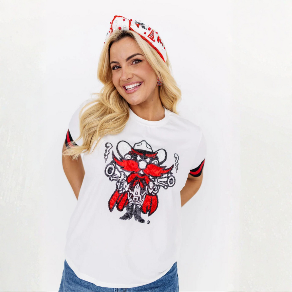 Brianna Cannon Sparkle Raider Red Cuffed Sleeve Tee