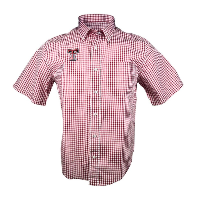 Vantage Poplin Gingham Button Down Short Shirt