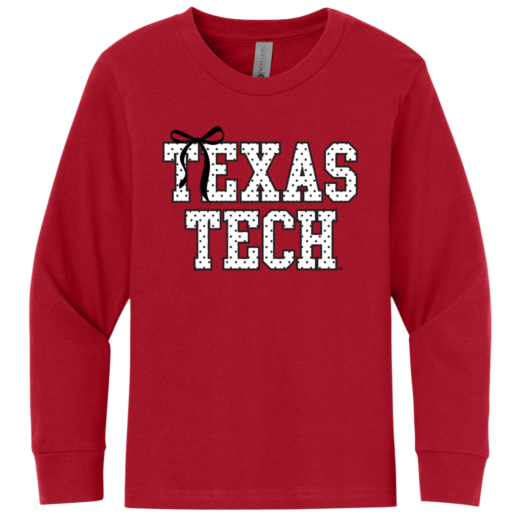 Next Level Polka Dot Bow Stack Youth Long Sleeve Tee