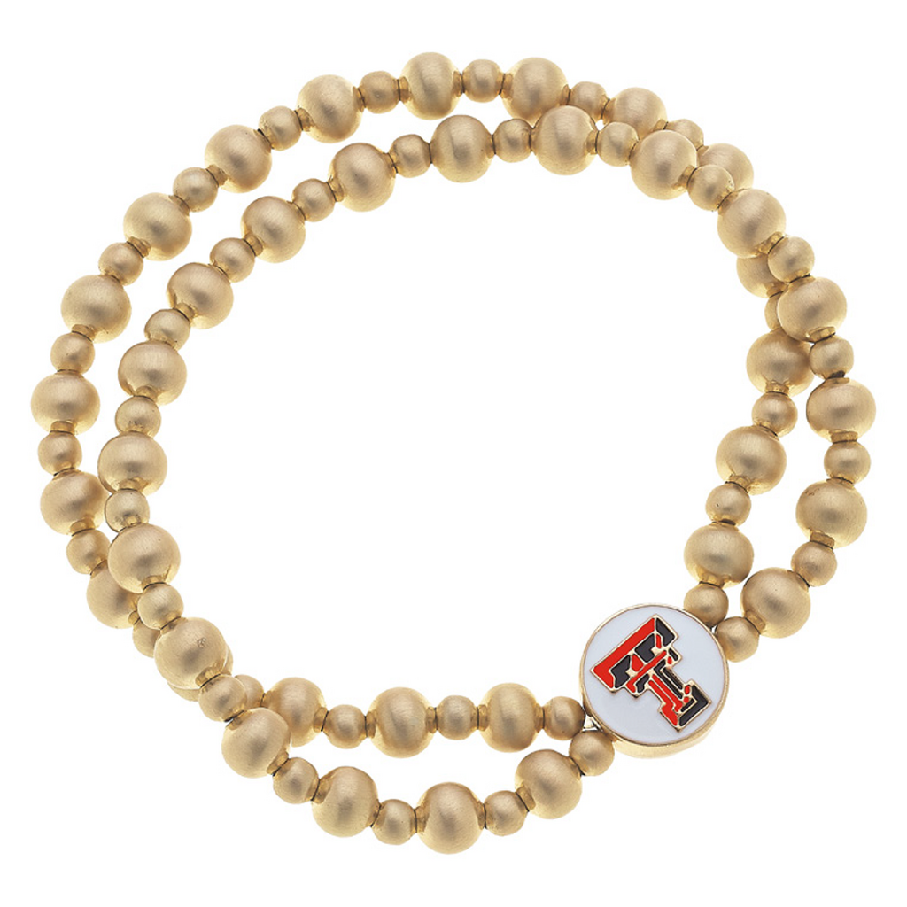 Canvas Style Gold Bead Duo Double T Stretch Bracelet