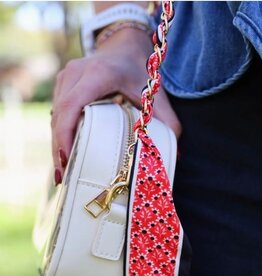 Victory Lap Woven Scarf Chain Purse Strap - Black/Red