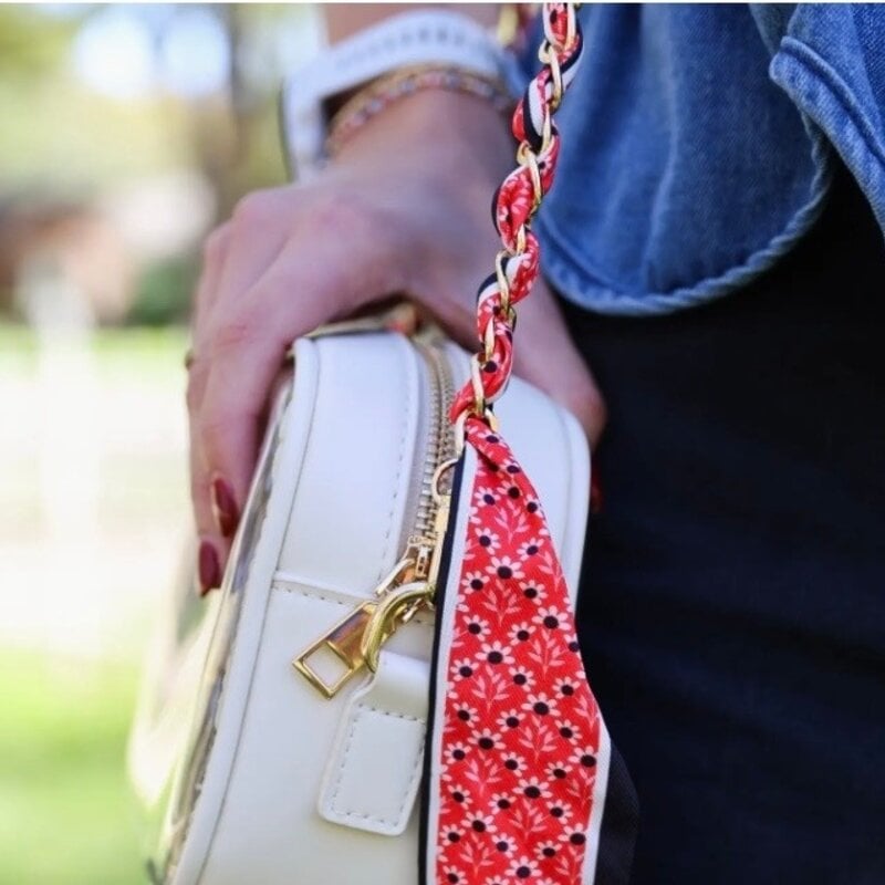 Victory Lap Woven Scarf Chain Purse Strap - Black/Red