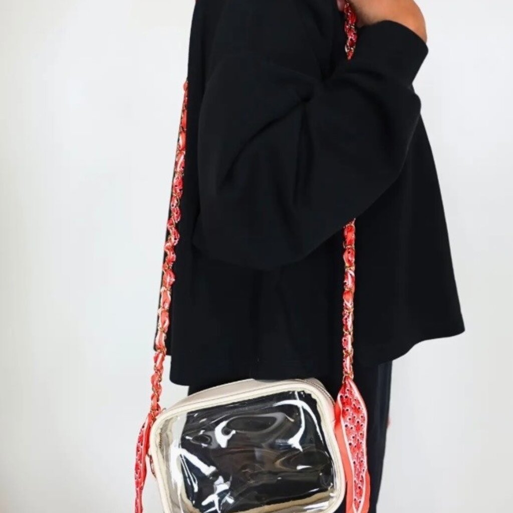 Victory Lap Woven Scarf Chain Purse Strap - Black/Red
