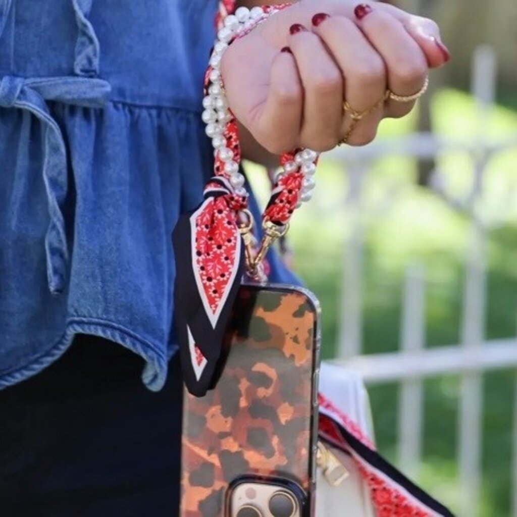 Victory Lap Woven Scarf Pearl Phone Strap/Wristlet