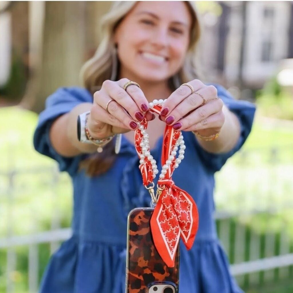 Victory Lap Woven Scarf Pearl Phone Strap/Wristlet