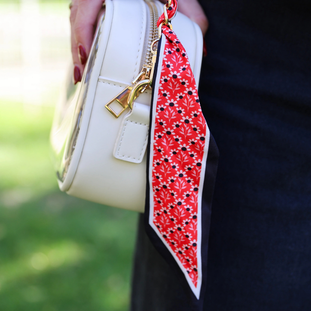 Victory Lap Woven Scarf Chain Purse Strap - Black/Red