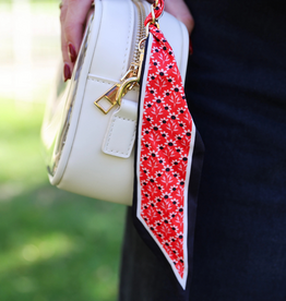 Victory Lap Woven Scarf Chain Purse Strap - Black/Red