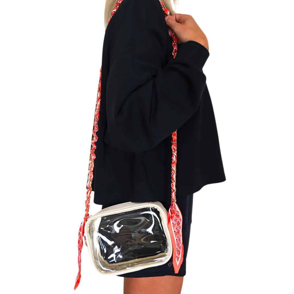 Victory Lap Woven Scarf Chain Purse Strap - Black/Red
