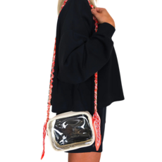 Victory Lap Woven Scarf Chain Purse Strap - Black/Red