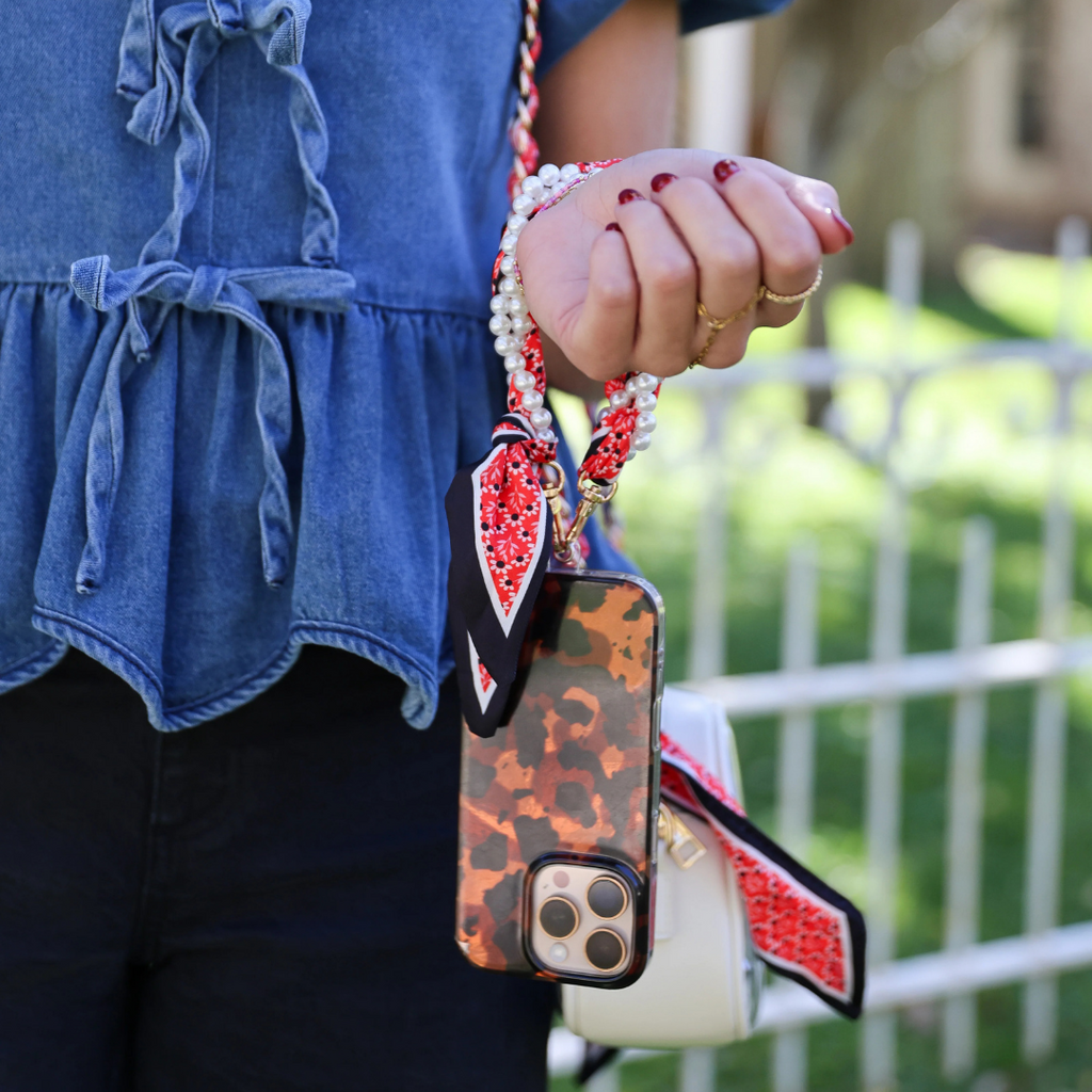 Victory Lap Woven Scarf Pearl Phone Strap/Wristlet