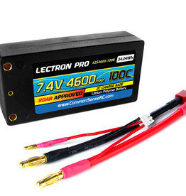 Common Sense Rc Lectron Pro™ 7.4V 4600mAh 100C "Shorty" Lipo Battery with 4mm Bullet Connectors for 1/10 Scale Cars & Trucks