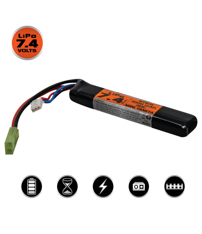 Valken LiPo 7.4v 1000mAh 30c Stick Airsoft Battery (Small Tamiya)