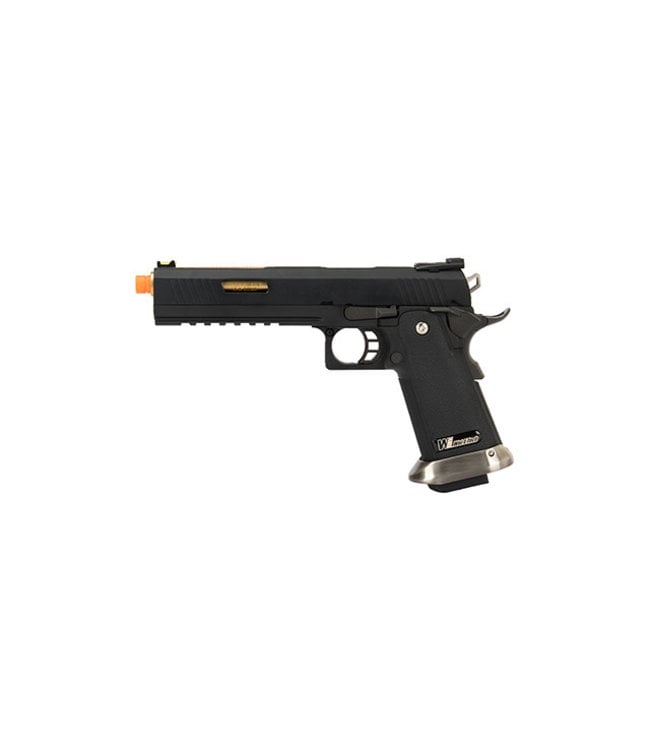 WE-Tech Hi-Capa 6" Full Auto IREX Competition GBB Airsoft Pistol (Color: Black / Gold Barrel / with Markings)