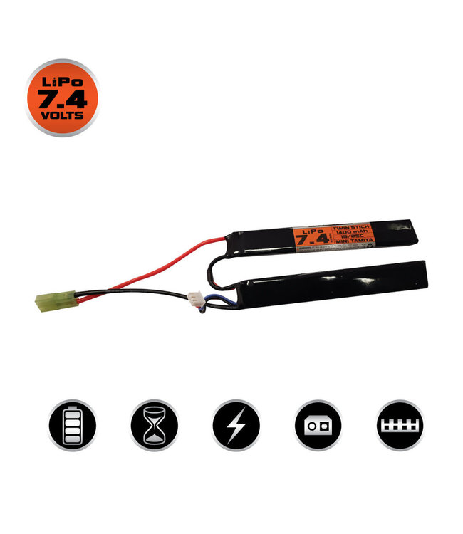 Valken LiPo 7.4V 1400mAh 25C Split Airsoft Battery (Small Tamiya)