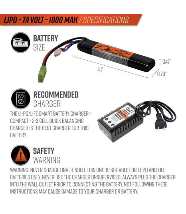 Valken LiPo 7.4v 1000mAh 30c Stick Airsoft Battery (Small Tamiya)