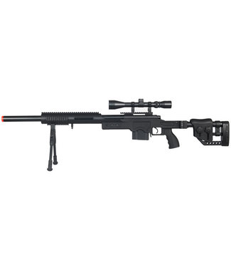 AGM WELLFIRE MB4410 BOLT ACTION SNIPER RIFLE W/ SCOPE AND BIPOD - BLACK