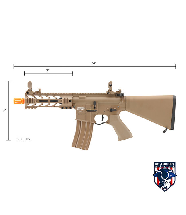 Lancer Tactical Proline 7" M-LOK Battle Hawk Airsoft AEG w/ Stubby Stock (Color: Tan)