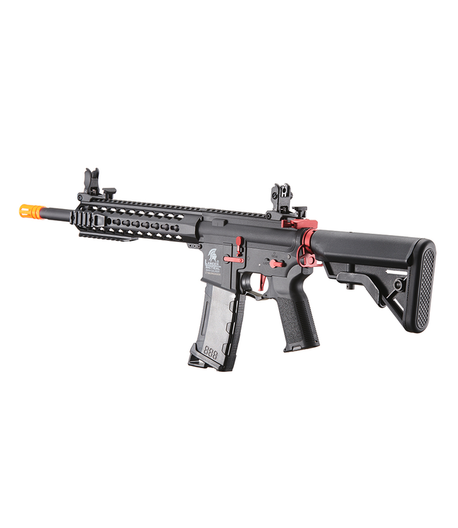 Lancer Tactical Gen 3 10" Keymod Airsoft M4 Carbine AEG Rifle with Red Accents (Color: Black)