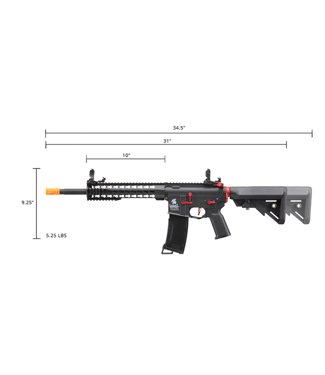 Lancer Tactical Gen 3 10" Keymod Airsoft M4 Carbine AEG Rifle with Red Accents (Color: Black)