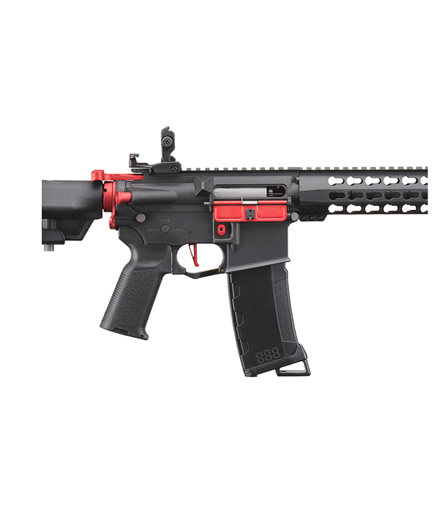 Lancer Tactical Gen 3 10" Keymod Airsoft M4 Carbine AEG Rifle with Red Accents (Color: Black)