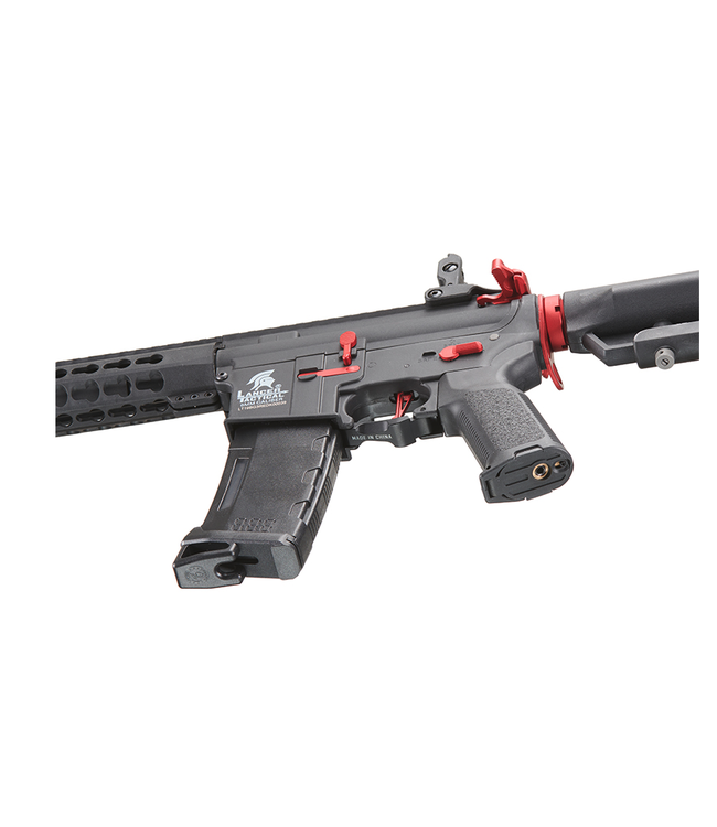 Lancer Tactical Gen 3 10" Keymod Airsoft M4 Carbine AEG Rifle with Red Accents (Color: Black)