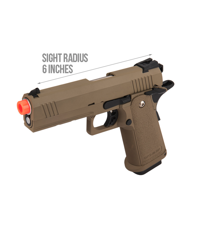 Golden Eagle IMF 3303 OPS-M.RP Tactical Hi-Capa Semi-Auto GBB Metal Pistol, DE