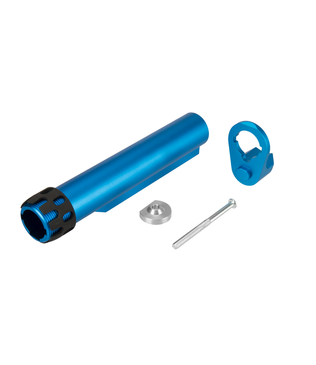 Lancer Tactical Buffer Tube, Extended End Plate, and Enhanced Castle Nut (Blue)