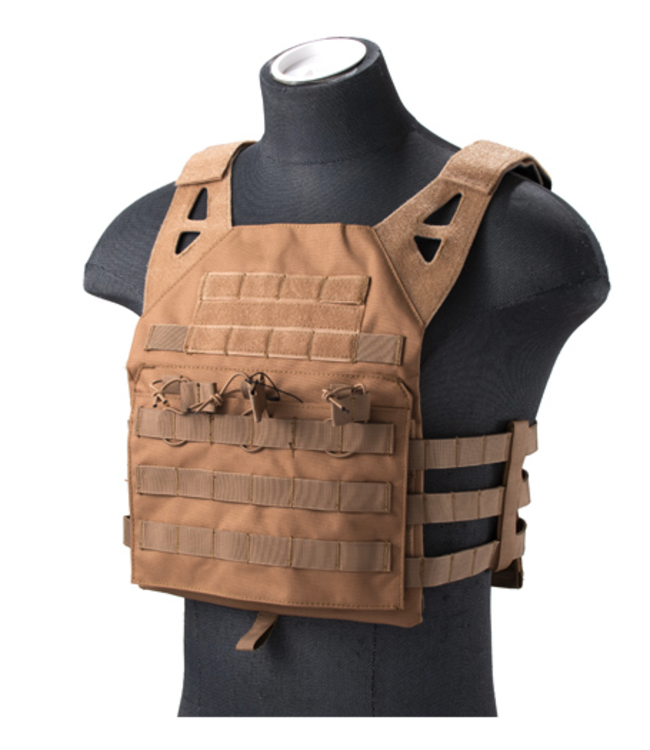Lancer Tactical Lightweight Molle Tactical Vest with Retention Cords (Color: Tan)