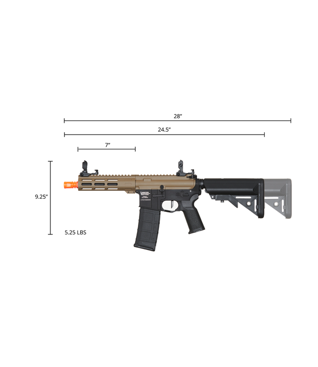 Lancer Tactical Viking 7" M-LOK Proline Series M4 Airsoft Rifle w/ Crane Stock (Color: FDE Upper Receiver & Black Lower)