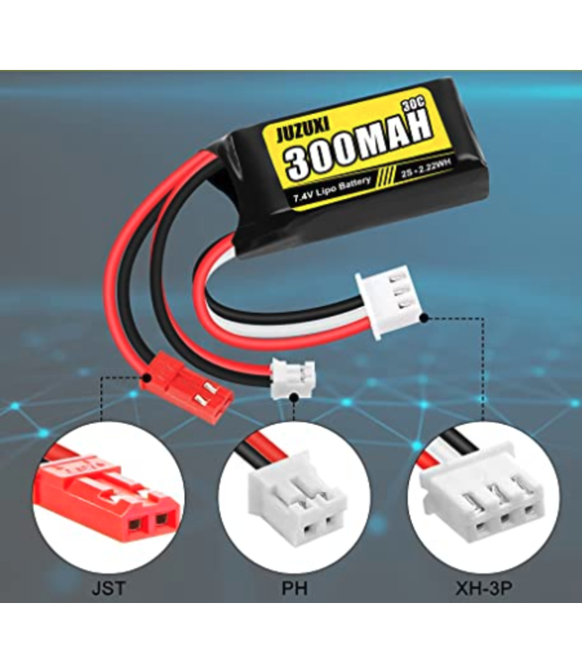 Juzuxi 300 MAH 7.4 lipo with JST Plug