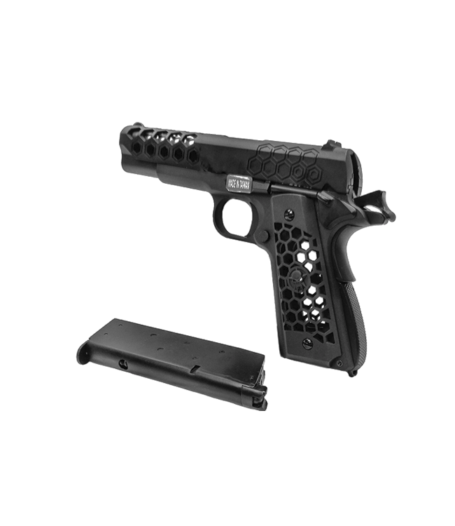 WE Tech 1911 Hex Cut Gen. 2 Gas Blowback Airsoft Pistol (BLACK)