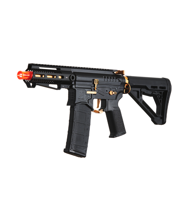 Zion Arms R15 Mod 1 Short Barrel Airsoft Rifle with Delta Stock (Color: Black & Gold)