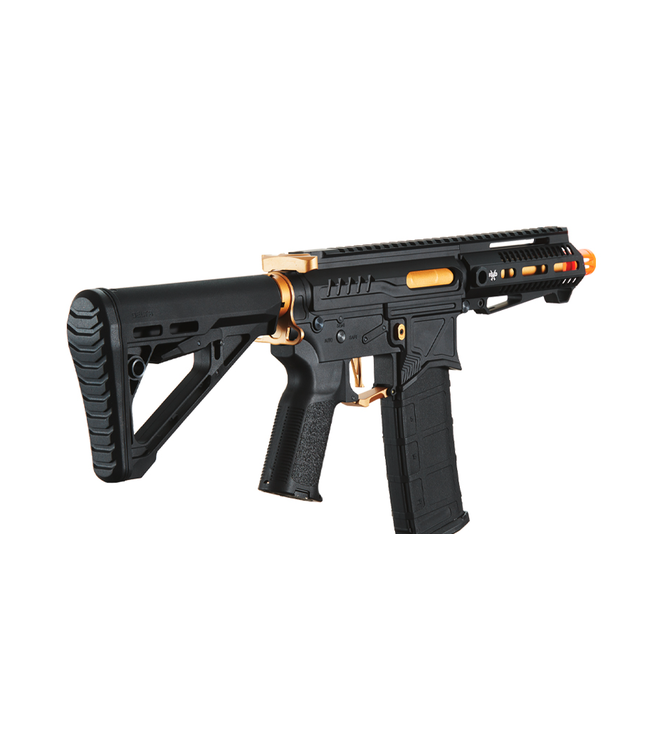 Zion Arms R15 Mod 1 Short Barrel Airsoft Rifle with Delta Stock (Color: Black & Gold)