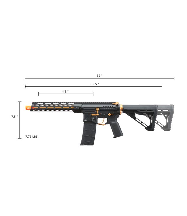 Zion Arms R15 Mod 1 Long Rail Airsoft Rifle with Delta Stock (Color: Black/Gold)