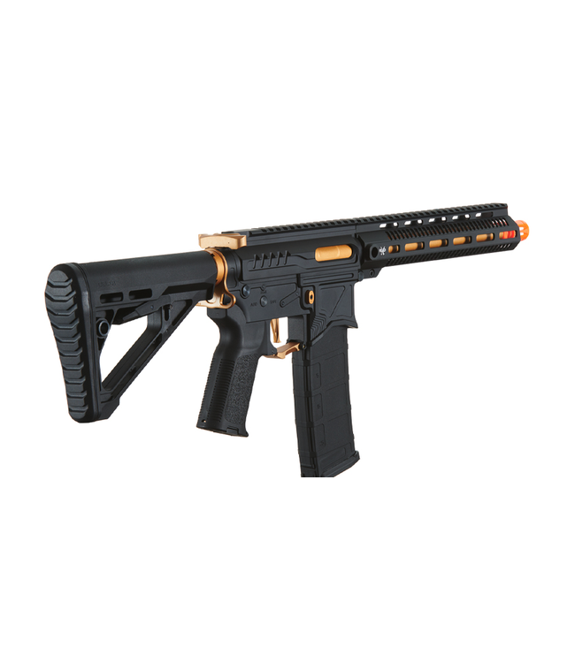 Zion Arms R15 Mod 1 Long Rail Airsoft Rifle with Delta Stock (Color: Black/Gold)