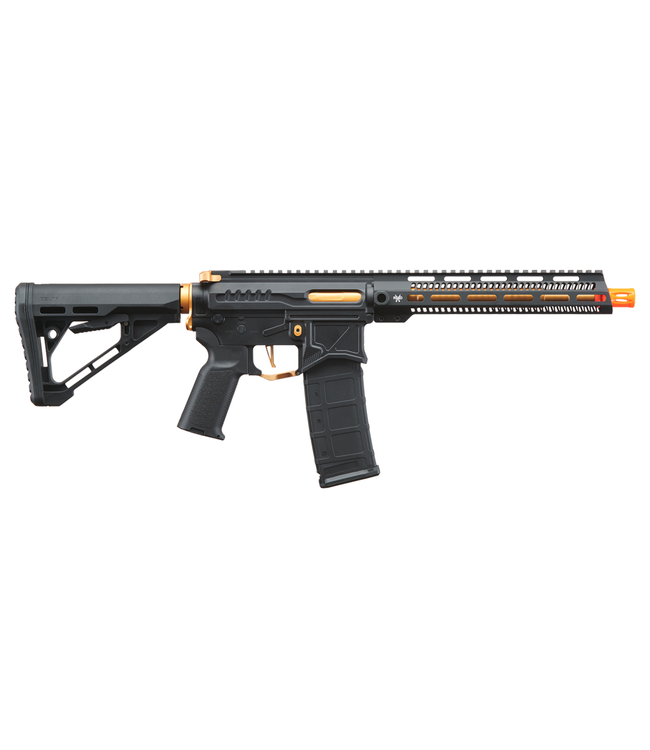 Zion Arms R15 Mod 1 Long Rail Airsoft Rifle with Delta Stock (Color: Black/Gold)