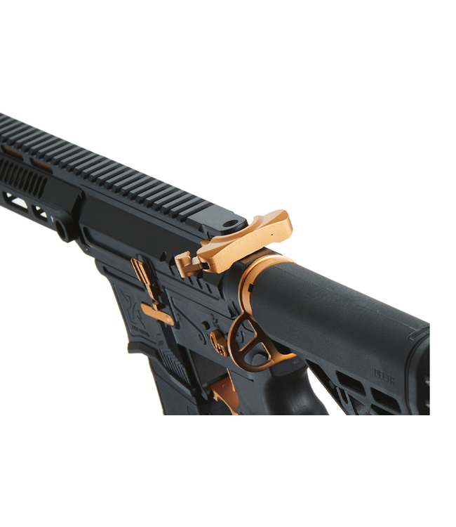 Zion Arms R15 Mod 1 Long Rail Airsoft Rifle with Delta Stock (Color: Black/Gold)