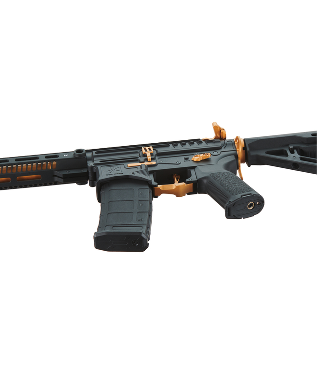 Zion Arms R15 Mod 1 Long Rail Airsoft Rifle with Delta Stock (Color: Black/Gold)