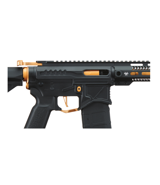 Zion Arms R15 Mod 1 Long Rail Airsoft Rifle with Delta Stock (Color: Black/Gold)
