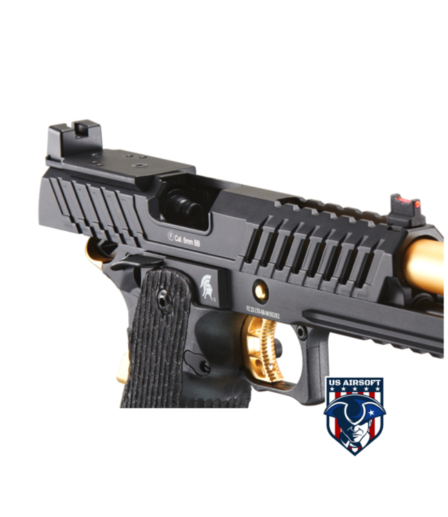 Lancer Tactical Knightshade Hi-Capa Gas Blowback Airsoft Pistol (Color: Black / Gold)