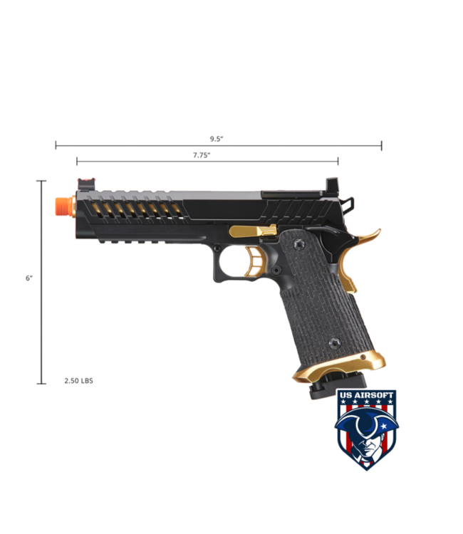 Lancer Tactical Knightshade Hi-Capa Gas Blowback Airsoft Pistol (Color: Black / Gold)