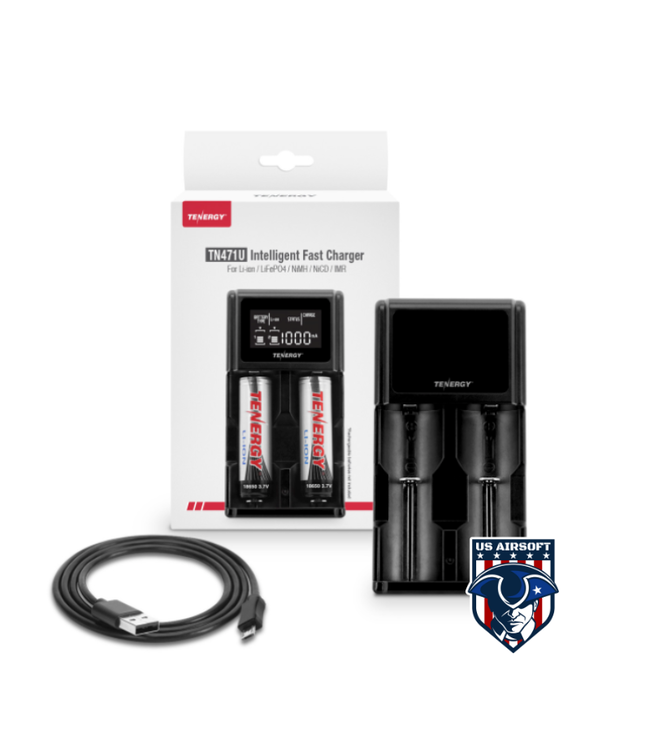 Tenergy 2-bay Universal Battery Charger for Li-ion/NiMH with LCD, Micro USB input