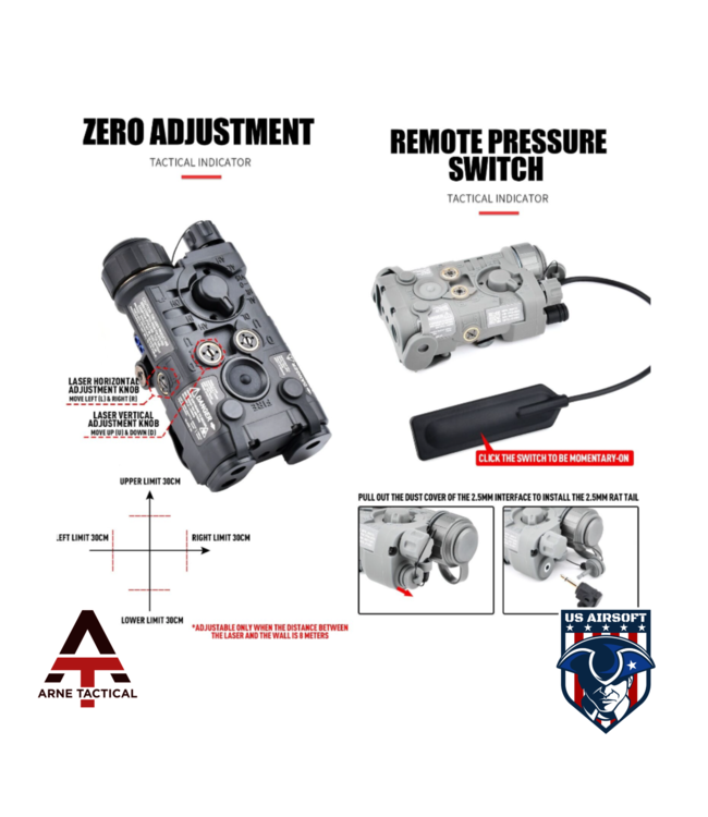 Arne Tactical NGAL Style Intergrated Green Laser and White Light Combo w/adjustable laser (Black)