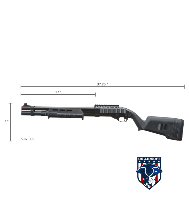 Golden Eagle Airsoft M870 MP M-LOK Style 3/6-Shot Pump Action Gas Shotgun - Black with Shell Holder