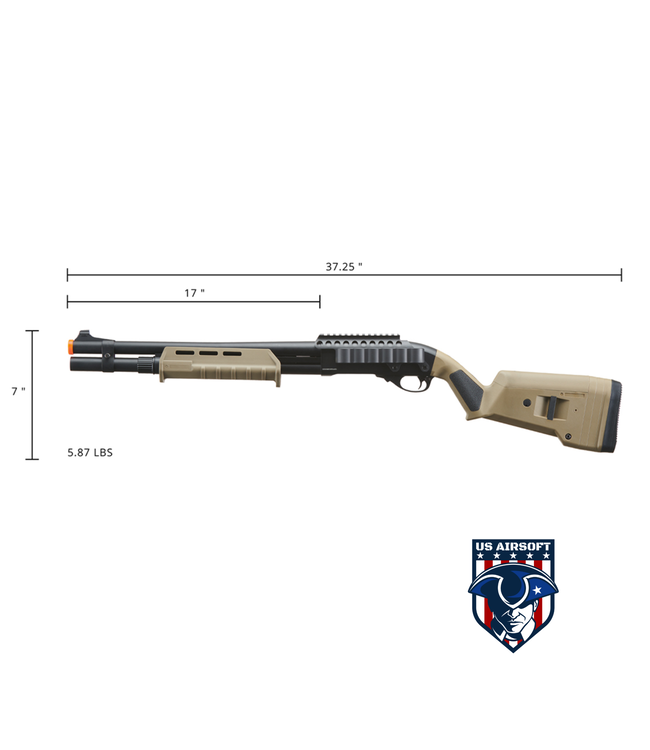 Golden Eagle Airsoft M870 MP M-LOK Style 3/6-Shot Pump Action Gas Shotgun - Tan with Shell Holder
