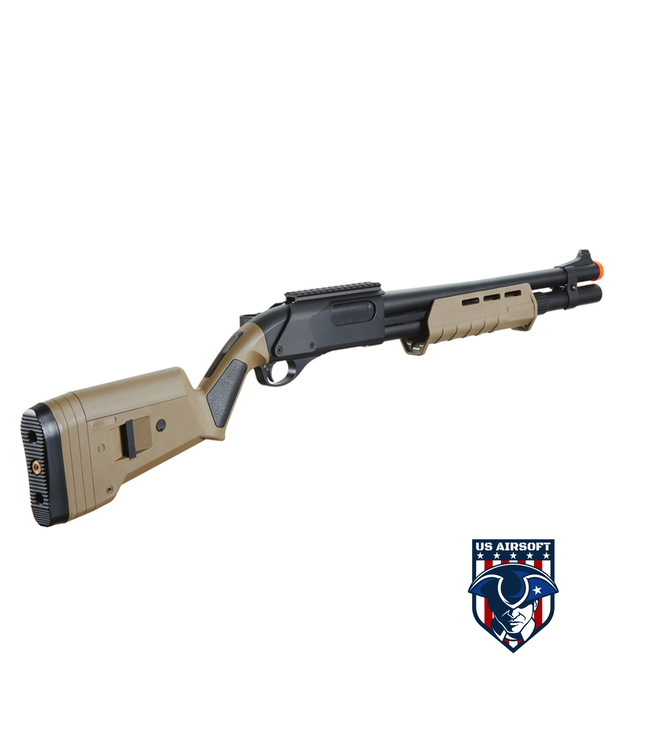 Golden Eagle Airsoft M870 MP M-LOK Style 3/6-Shot Pump Action Gas Shotgun - Tan with Shell Holder